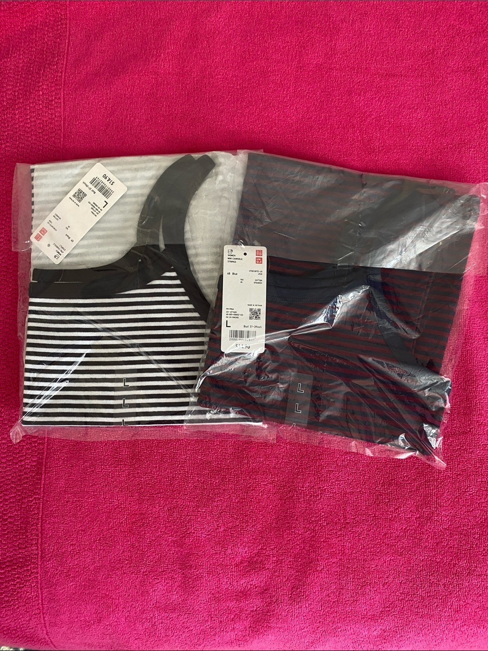 UNIQLO Striped Tank Tops - Black & White, Blue  & Red  striped 2PC
